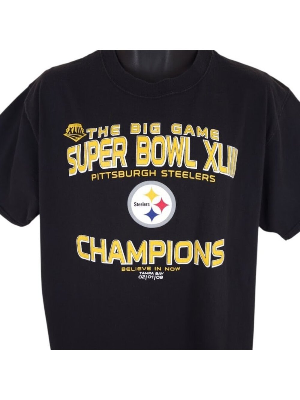 Pittsburgh Steelers T Shirt Mens Size Large Black Super Bowl XLIII Champions
